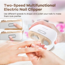 Electric Nail Clippers, Automatic Nails Blanking Sanding Polisher 2 in 1, Portable Nail File, Fingernail Cutter with LED Light, No Noise, One Key Operation, Safety Fingernail Trimmer for Baby