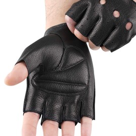 GSG 200643 Deer Leather Driving Gloves, Men's, Leather, Half Finger, Thimble, Leather, Men's, For Summer, Driving, Car, Motorcycle, Fingerless, Driver, Popular, Fashionable Gloves