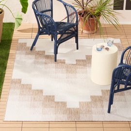 Nicole Miller New York Patio Country Ombre Chevron Indoor Outdoor Area Rug, UV Fade Resistant, Low Pile, Beige/Cream, 6'6"x9'2"