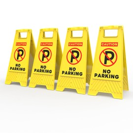 Henka 4-Pack No Parking Sign, 24 Inch Height, Double Sided A-Shaped Frame No Parking Sign, Folding No Parking Signs for Outside, Lawn, Driveway, Garage, Yard, Fire Lane - Bright Yellow