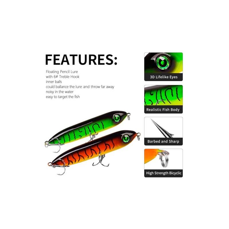 FOLANDO Floating Pencil Lure 10.2cm 11.5g with Internal Rattling Balls