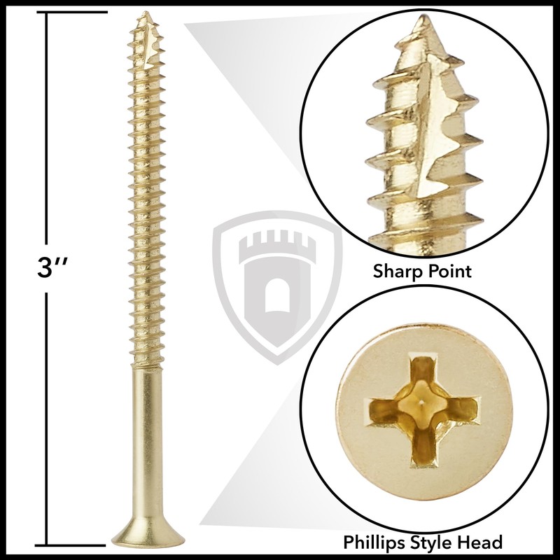 Cauldham Bright Brass Wood Screws #9 x 3 Inch for
