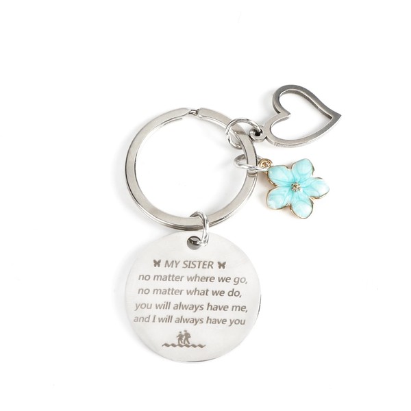 MUCOOS Sister Keychain, Blue Flower and Heart Keychain Accessories, Personalized