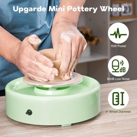 Alldeer Mini Pottery Wheel Machine - 6" Upgraded Clay Wheel for Beginners & Kids, 75W Motor, Adjustable Speed, Low Noise Ceramic Making Kit with 18PCS Sculpting Tools, Ideal for Home DIY (Green)