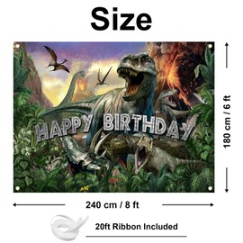 Avezano Dinosaur Birthday Backdrop Jurassic Dino Theme Happy Birthday Banner Jungle Birthday Party Decorations Boys Photo Backdrop (96 x 84 Inch)