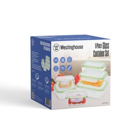 Westinghouse 6-Piece Glass Food Storage Container Set - Airtight Lids, Stackable BPA-Free, Microwave, Oven, Freezer & Dishwasher Safe - 320ml to 1520ml