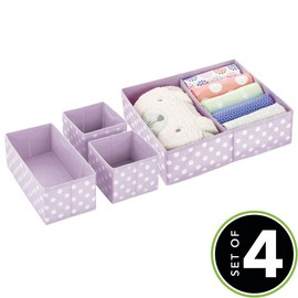 mDesign Set of 4 Wardrobe Organisers - The Ideal Storage Box for the Nursery with Multiple Compartments - Flexible Fabric Box in 3 Sizes - Light Purple/White