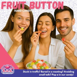 Assorted Fruit Button Hard Candy – About 75 Individually Wrapped Pieces, Bold Assorted Fruit Flavors, Bulk 1 Lbs Bag – Classic Hard Candy by RUS Candy Company for Office, Party, or Candy Dish