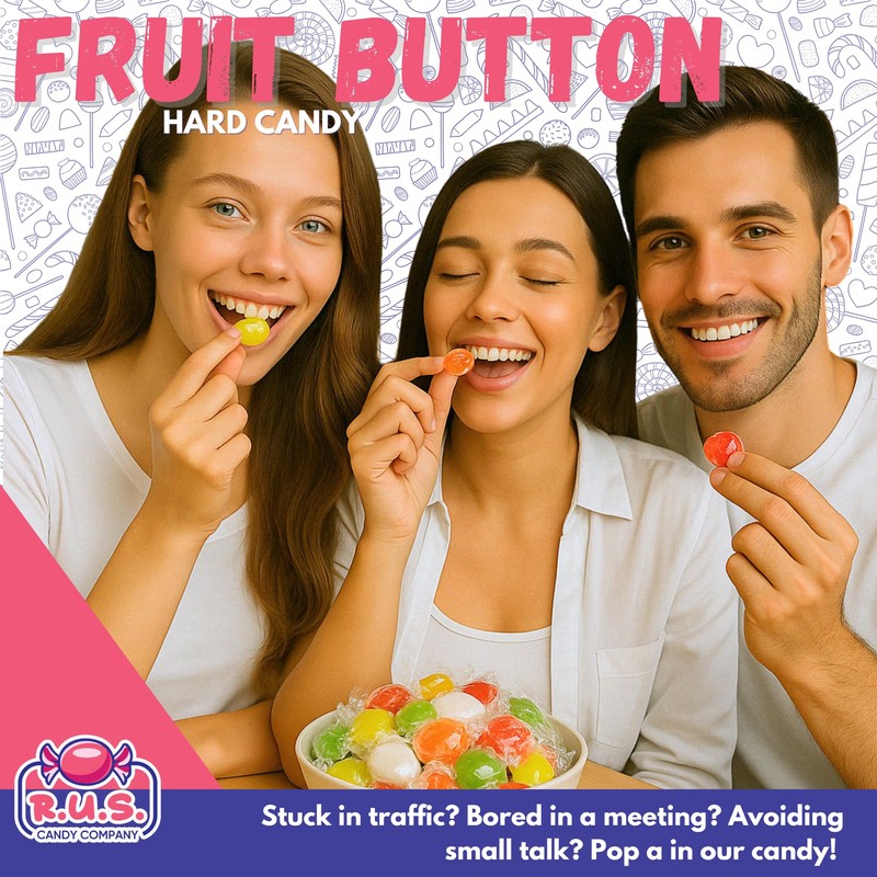 Assorted Fruit Button Hard Candy – About 75 Individually Wrapped