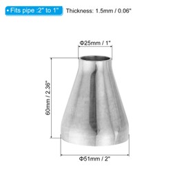 PATIKIL Concentric Reducer Concentric Reducer Steel Butt Weld 304 Stainless Tube Concentric Reducer and Increaser Pipe Fittings for Food Beverage HVAC Plumbing, 2" to 1"