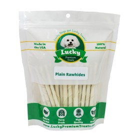 Lucky Premium Treats Plain Rawhide Sticks – All-Natural Rawhide Dog Treats for Small Dogs, Gluten Free Premium Small Dog Treats (60 Chews)