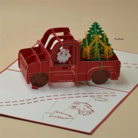 PinesFamily B02-3D Pop Up Christmas Greeting Card ( Santa is driving the car)