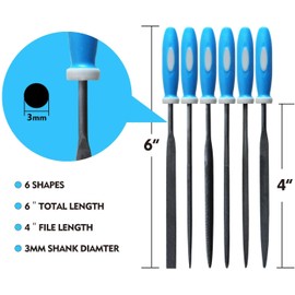KALIM Mini Needle File Set, Hardened Alloy Strength Steel,Secure Grip, Includes Flat, Flat Warding, Square, Triangular, Round, and Half-Round File.