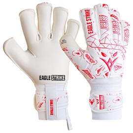 Eagle Strike Soccer Goalie Gloves - Fingers Protection, Sizes 5 to 11, 4mm German Giga Latex Pro-Level Gloves (White & Red, 10)