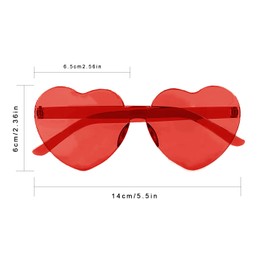 Lotsdonxia Love Heart Shape Sunglasses Stylish Rimless One-Piece Transparent Glasses in Candy Colors for Parties and Dressing Up (Red)