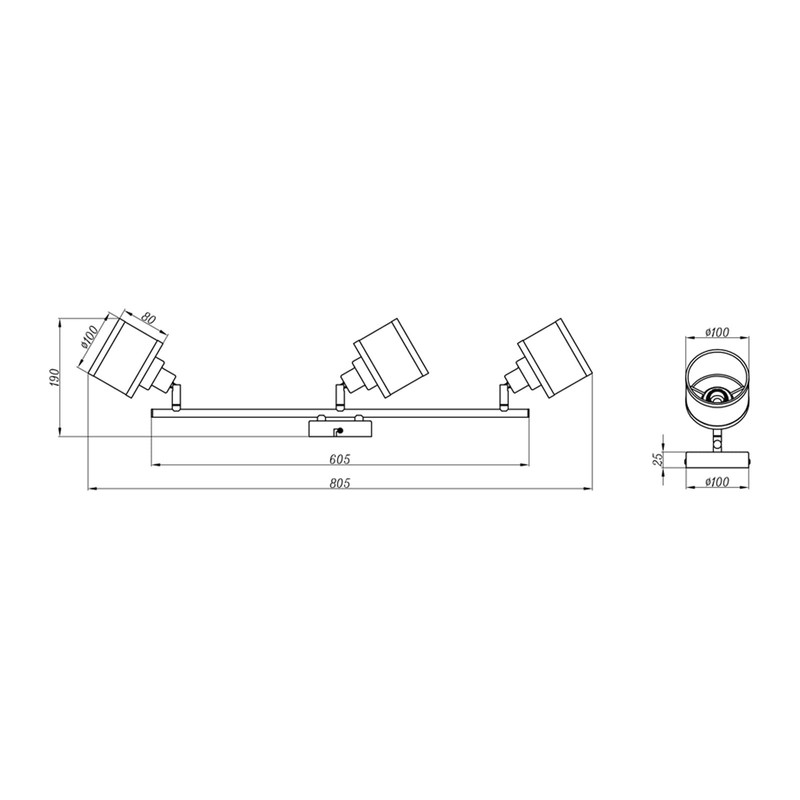 3-Bulb Ceiling Spotlight Silver Chrome Fabric Shade Grey Width 80