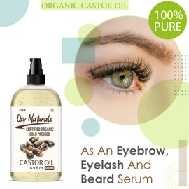 Oxy Natural Pure and Natural Castor Oil for Hair, Skin, Nails, Eyelashes and Eyebrows Natural Growth Serum 50ml Pump