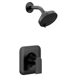 Moen Genta LX Matte Black Pressure Balancing Eco-Performance Modern Shower Handle and Wide Showerhead, Posi-Temp Valve Required, T2472EPBL