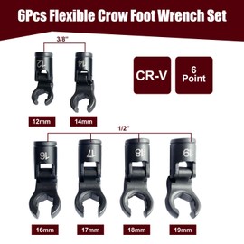 ORIGINTECH Flex Head Crows Foot Line Wrench Set, 3/8" & 1/2" Drive Flex Flare Nut Wrench Injector Fuel Line Crowfoot Flare Nut Socket Wrench, Size 12 14 16 17 18 19 MM