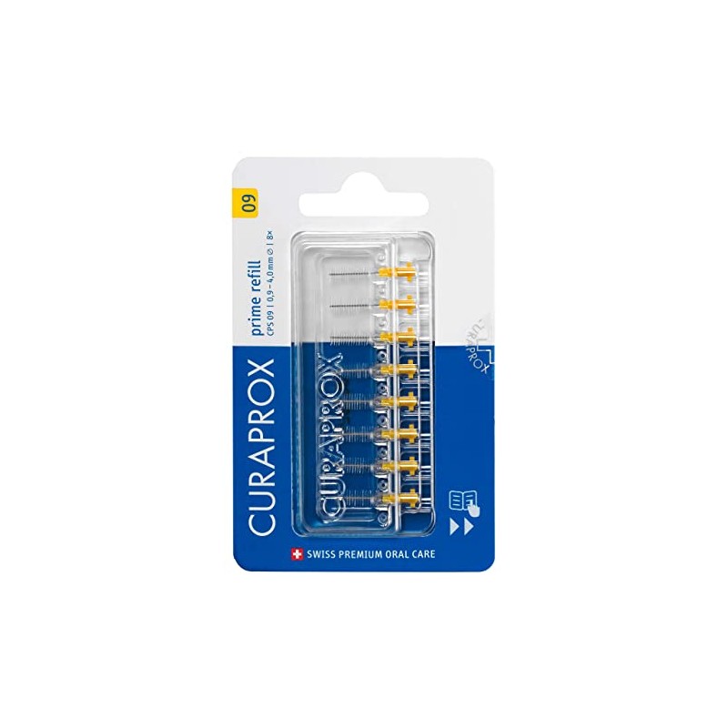 Curaprox Cepillos interdentales CPS 09 Prime, Recambio, 8 Piezas, Amarillo,