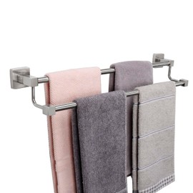TocTen Double Bath Towel Bar - Thicken SUS304 Stainless Steel Towel Rack for Bathroom, Bathroom Accessories Double Towel Rod Heavy Duty Wall Mounted Square Towel Holder(Brushed Nickel, 24 INCH)