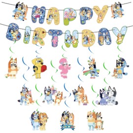 Party Decorations Banner Blue-Y 14Pcs Birthday Decorations Dog Happy Birthday Banner Decoration Bunting Garland and Hanging Swirls Decoration for Theme Kids Birthday Party Supplies Decorations