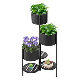 WsrrLun Corner Plant Stand, 3 Tier Foldable Corner Shelf, Black Iron Flower Pot Stand for Balcony Living Room Office Decor