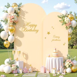 Champagne Arch Backdrop Cover Set of 2-7.2ft, 6ft Arch Covers Stretchy Backdrop Spandex Wedding Arch Stand Covers for Birthday Party Bridal Shower Ceremony Banquet Photo Background Decorations