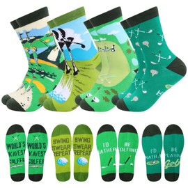Risipu 4 Pairs Funny Golf Socks for Men Cotton Novelty Funky Crew Socks Gifts Golf Gadgets Accessories for Teens Boys Dad Grandad Golfers