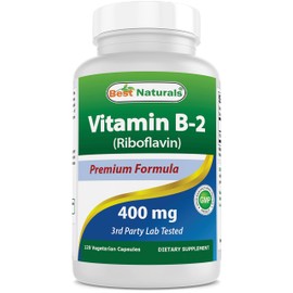 Best Naturals Vitamin B2 (Riboflavin) 400mg - Migraine Relief - Veggie Capsules - Conezyme Precursor - 120 Count (120 Count (Pack of 1))
