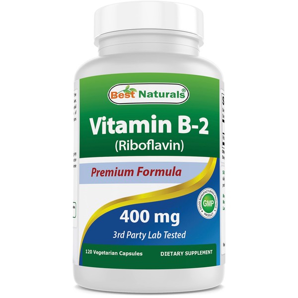 Best Naturals Vitamin B2 (Riboflavin) 400mg - Migraine Relief - Veggie Capsules - Conezyme Precursor - 120 Count (120 Count (Pack of 1))