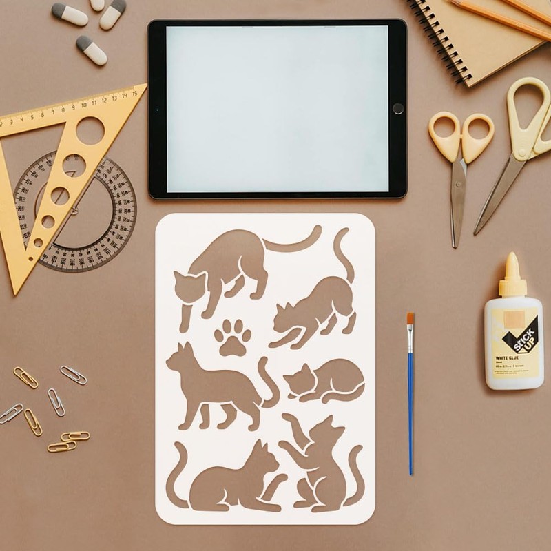 FINGERINSPIRE 4Pcs Silhouette of the Cat Stencils with Paint Brush