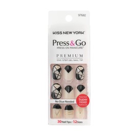 Kiss New York Press and Go False Nails Press On Nails Full Cover Nails Tips with Self Adhesive Tabs (Chic Black)