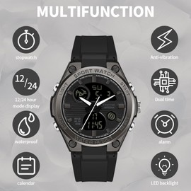 findtime Ladies Sport Digital Watches Wrist Watch for Women with Waterproof Dual Time Date Luminous Back Light Week Alarm Stopwatch, Black