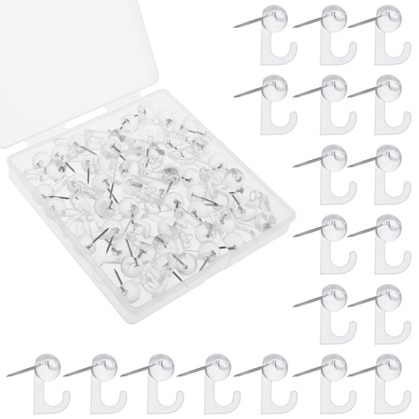 Dimeho 50 Pieces Push Pin Hooks Transparent Tack Hooks Plastic Transparent Cork Board Push Pins Decorative Hanging Nails for Bulletin Board Home Wall Map Photos Calendar Office School Supplies