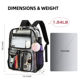 Lrenagao Clear Backpacks for Girls Boys, Heavy Duty PVC Transparent School Bookbag See Through Back Pack for College Work Travel (Black)