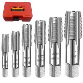 6-Piece NPT Pipe Tap Set, Precision Carbon Steel NPT Tap Set for Clean Accurate Threads, 1", 3/4", 1/2", 3/8", 1/4", 1/8" NPT Tap, Perfect for Plumbers Mechanics DIYers, with Durable Plastic Case