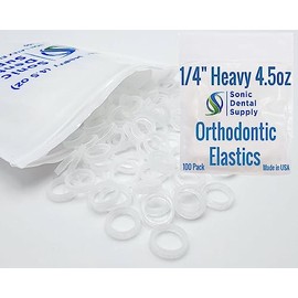 Premium 1/4 inch Heavy 4.5 oz - Orthodontic Elastic Rubber Bands - 100 Pack - Clear Latex Free, Small, Braces, Dreadlocks Hair Braids, Tooth Gap, Packaging, Crafts, Sonic Dental Supply - Made in USA