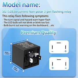 HONSTER car Turn Signal Flasher SG152B, Black, 12V/24V Universal, Non-Polarized 3-pin Electronic LED Flasher, 0.02A-20A, LED Bulb Flash Relay, Fixed Hazard Warning Light, Super Flash Light