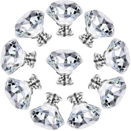 NORTHERN BROTHERS Dresser Drawer Knobs Crystal Knobs 30mm- Diamond Glass Knobs Pull for Cabinets and Drawers Crystal Knobs for Dresser Drawers and Kitchen, Bathroom Silver Knobs 10 Pack
