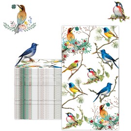 100PCS Floral Bird Disposable Paper Napkins - 2-Ply Decorative Dinner Hand Towels with Hummingbird & Flower Design for Summer Parties, Weddings, Birthdays, Bathroom, Guest Towels (13x15.7 Inches)
