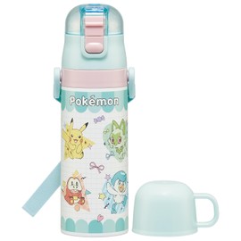 Skater SKDC4-A Children's Stainless Steel Water Bottle, 2-Way Direct Drinking, 16.5 fl oz (470 ml), Cup Drinking, 15.2 fl oz (430 ml), Lightweight Type, For Kids, Popping Up, Thermal, Cold Insulation,