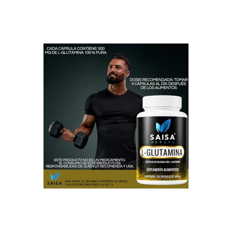 L-Glutamina 100 Puro 120 cápsulas con 500 mg cu. Calidad