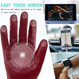 ZLUXURQ Women's Retro Soft Thin Lambskin Leather Touchscreen Driving Gloves with Mesh, Rojo (pantalla Táctil/Piel De Oveja)