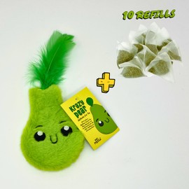 WufWuf MyMeow Krazy Pear Refillable Cat Toy with 10 North American Natural Catnip Refill Bags, Interactive Indoor and Outdoor Cat Nip Toy for Cats and Kittens