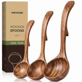 Wooden Spoons for Cooking: 3 Size Teak Wooden Ladle