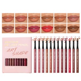 12PCS Matte Lip Liners Set – Waterproof, Long Lasting Lip Liner and Lipstick – Smudge-Proof Gloss Set with 12 Nude Contour Shades for Women Precision Pen for Good Contouring