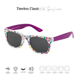 Ultra Vibrant Purple Kids Sunglasses - UV400 Protection Retro Classic Style Shades for Boys & Girls with Carry Pouch and Glasses Cloth