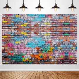Colorful Graffiti Brick Wall Backdrop Banner - Abstract Street Art Photography Background for Hip Hop Party, 80s 90s Disco, Birthday Wedding Decor, Studio Props & Booth Supplies 98x65 Inch