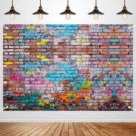 Colorful Graffiti Brick Wall Backdrop Banner - Abstract Street Art Photography Background for Hip Hop Party, 80s 90s Disco, Birthday Wedding Decor, Studio Props & Booth Supplies 98x65 Inch